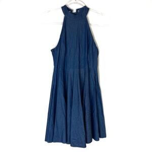 3/$30 Lulus | Chambray Halter Neck Lace Up Back Mini Dress S